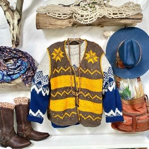 Stunning handcrafted wool sleeveless sweater/vest-cottage western/cowitchan vibe